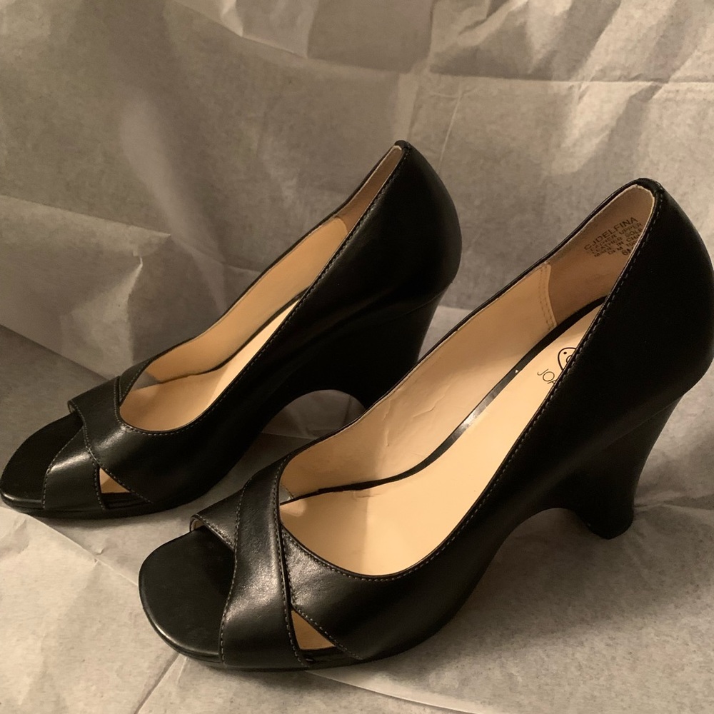 Joan & David Circa Wedge Black Open Toe Heels - image 3